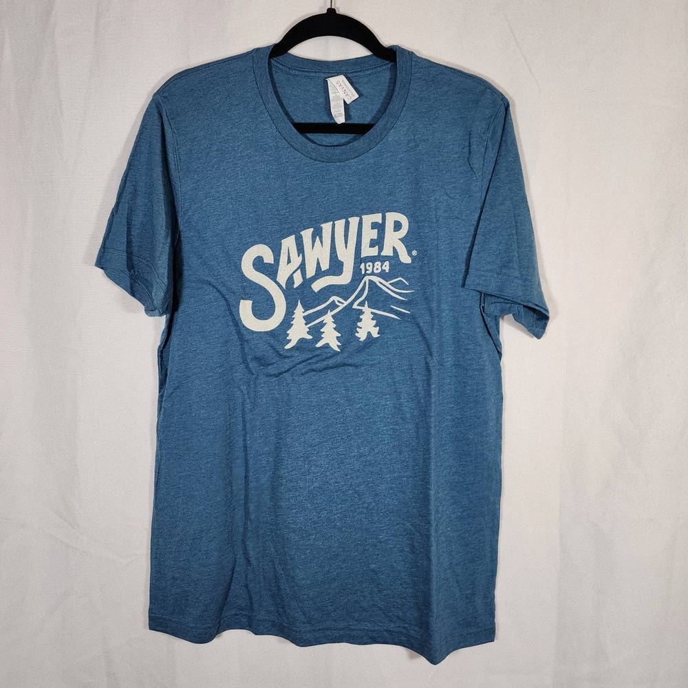 Sawyer 1984 Graphic T Shirt Mountains Trees Crew Neck Short Sleeve Tee Mens L